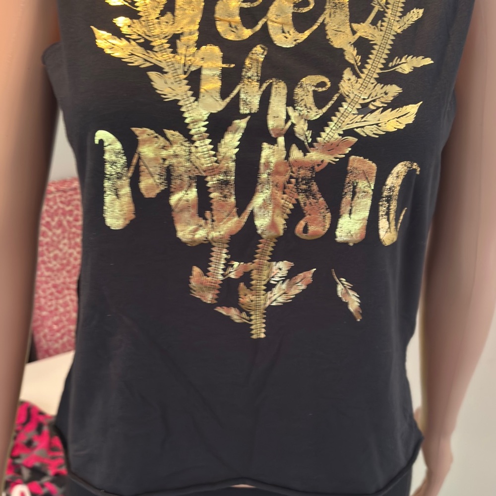 Zumba Fitness Black and Gold Graphic Muscle Tee